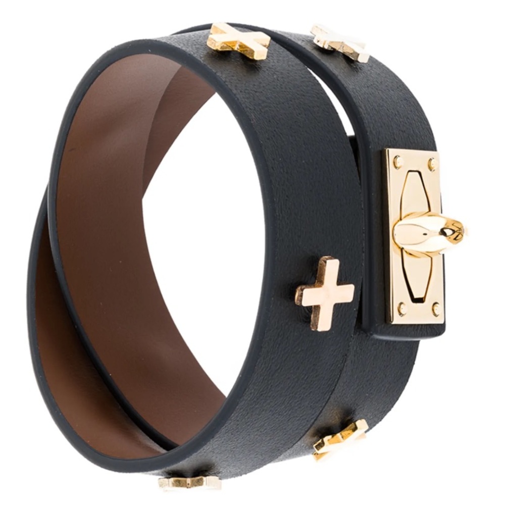 Givenchy choker twist Black and Gold Leather Bracelet